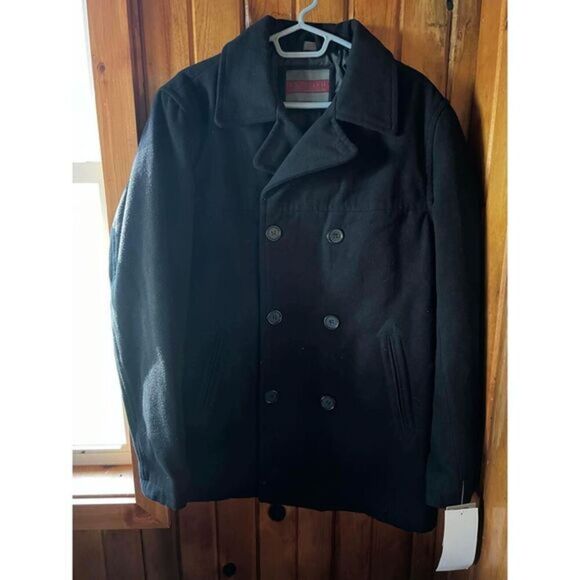 Excelled Men's Collection Pea Coat Black Size‎ Large NWT